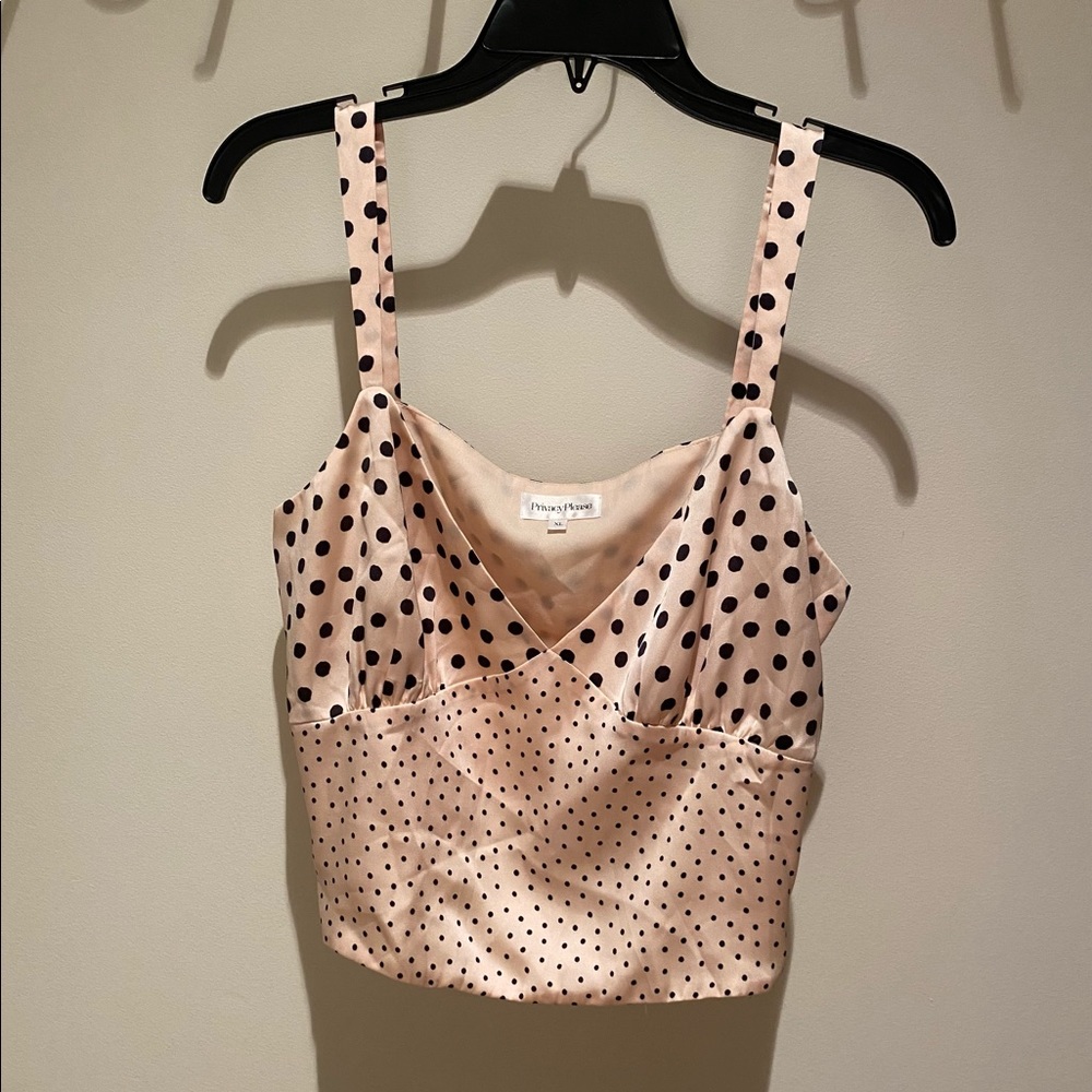 Privacy Please, Women’s V-Neck Pink and Black Silky Camisole Blouse. Size XL